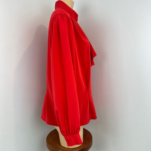Vintage 80s Elite Women's 18 Red Long Sleeve Regal Ruffled Button Down Shirt Top - Picture 5 of 15